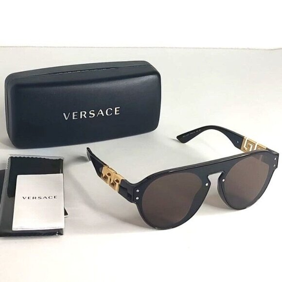VERSACE Sunglasses VE4420 5356 73 Brown Gold Logo Aviator - Picture 2 of 12